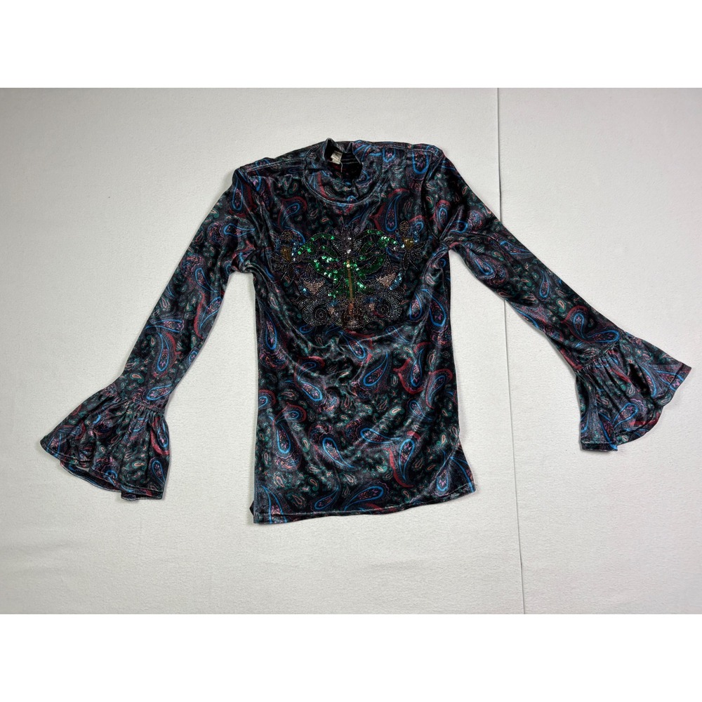 We The Free Free People Paisley Velvet Sequin Butterfly Bell Sleeve Top Small